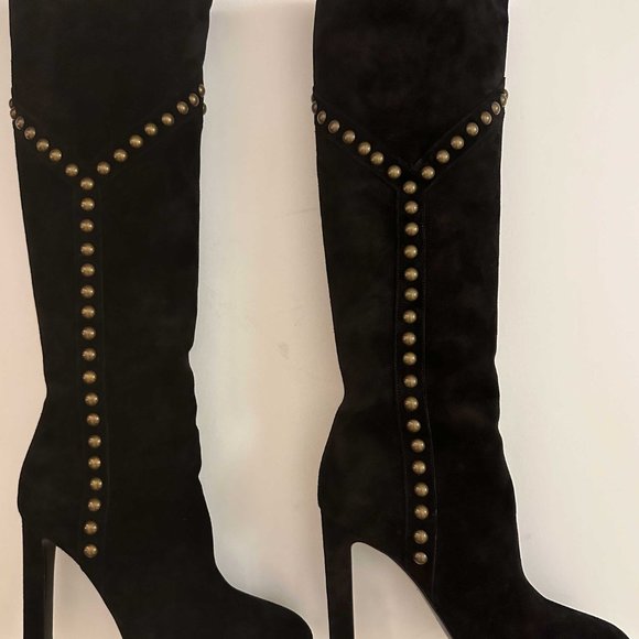 SAINT LAURENT SUEDE STUDDED KNEE-HIGH BOOTS SIZE 6.5 US - Picture 3 of 8